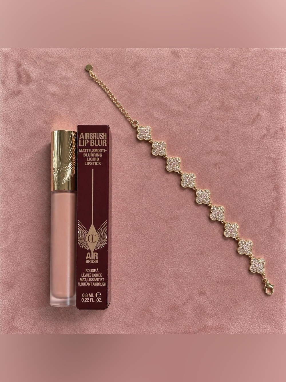 Charlotte Tilbury Pillow Talk Lip Blur & Pink CZ Clover Bracelet Bundle ✨